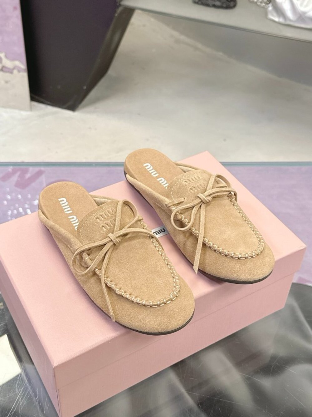 Miu Miu Suede Bow Mule Loafers